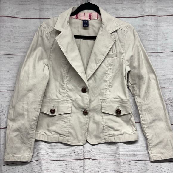 Gap Khaki Ivory Cream 2 bottom Blazer Jacket size 6 - Picture 1 of 13